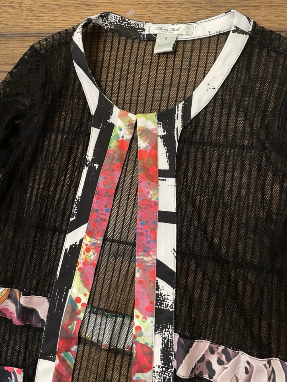 Mona Leah Couture Sheer Lace Top Colorful Artsy Pockets Lacy Sweater Unique, M - Picture 6 of 8